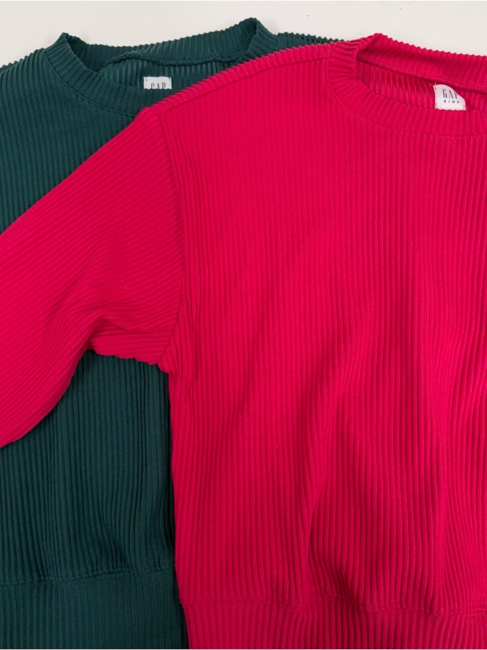 GAP Kid’s Ribbed Crewneck Sweaters in Forest Green & Fuchsia - 2 pairs - size L